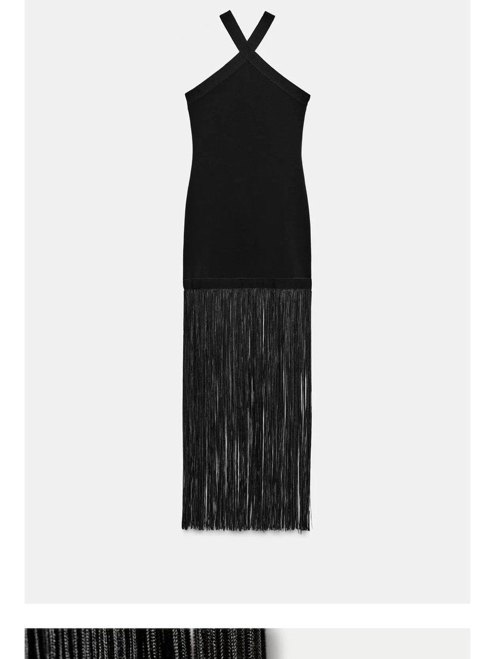 Zara Black Cross-Neck Fringe Evening Dress - Picture 11 of 12